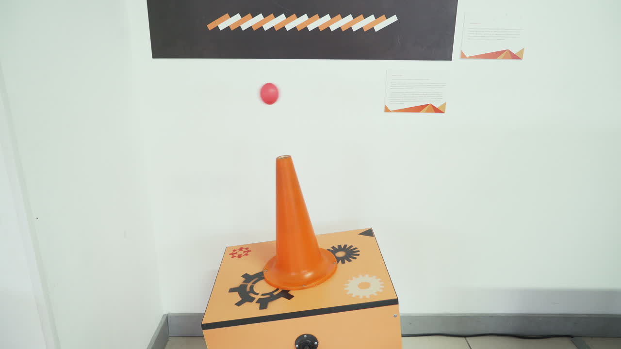 Ball flying over the air flow. Museum of entertaining sciences