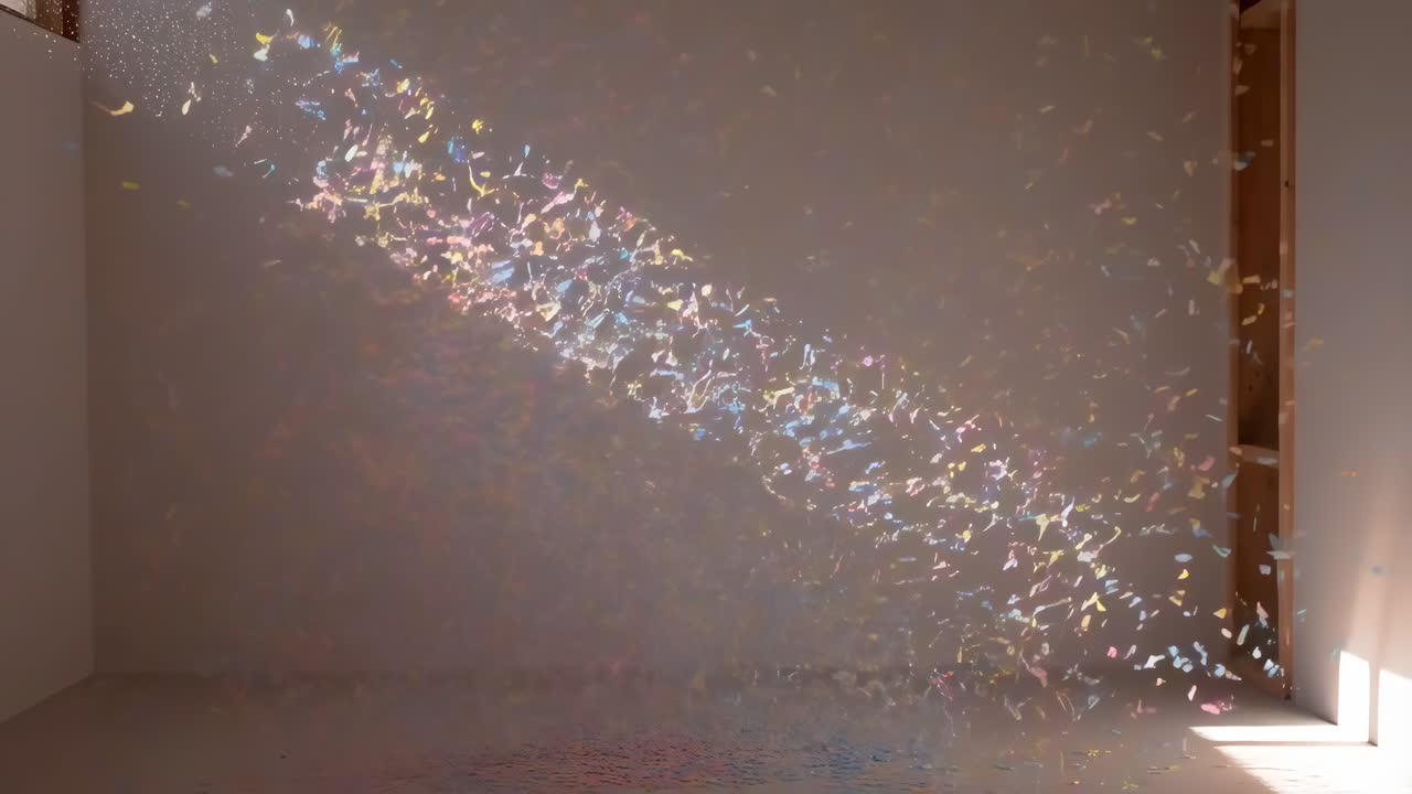 Confetti in a sunlit room