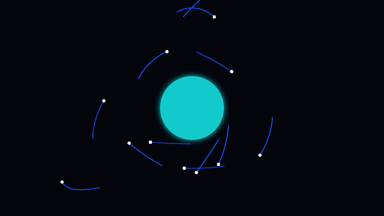 Abstract Animation of Glowing Particles Orbiting a Central Sphere