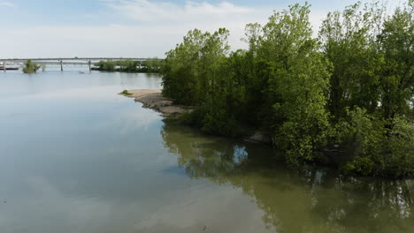 Tranquil-Waters-Of-Lee-Creek-In-Van-Buren,-AR,-USA---aerial-drone-shot