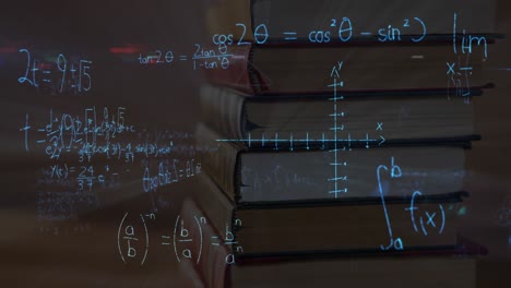 Mathematical-equations-against-stack-of-books