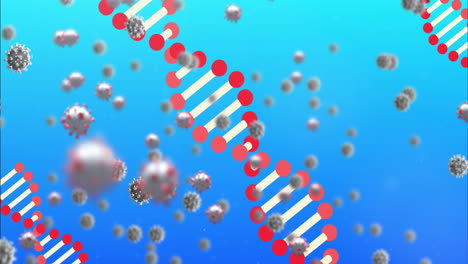 dna and coronavirus bacteria flying over gradient background.