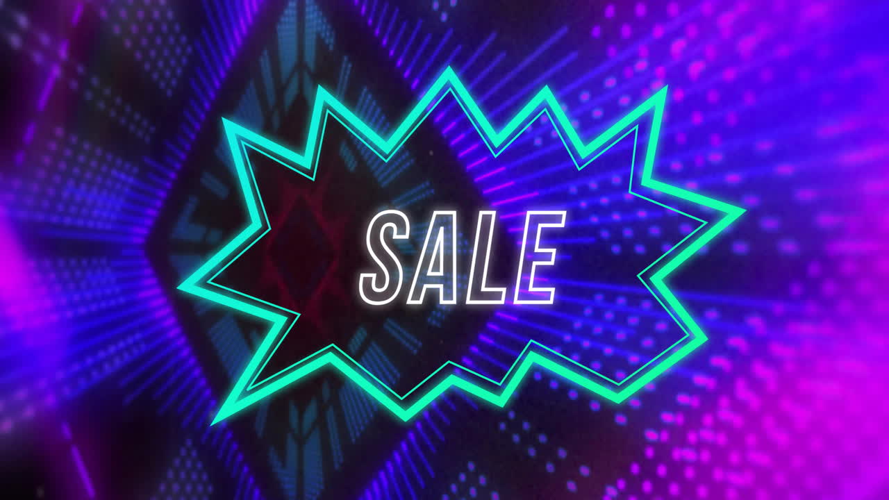 움직이는 디지털 터널을 통해 판매 텍스트의 애니메이션