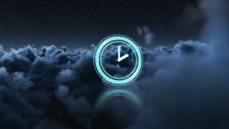 animation of rotating safe lock with clock hand over clouds