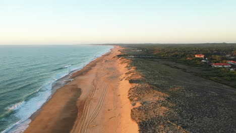 Aerial-drone-shot-of-the-coast-of-Labenne-in-Southfrance