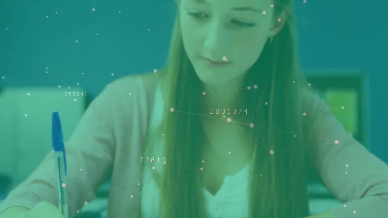 교실에서 여학생을 통해 연결 네트워크의 애니메이션