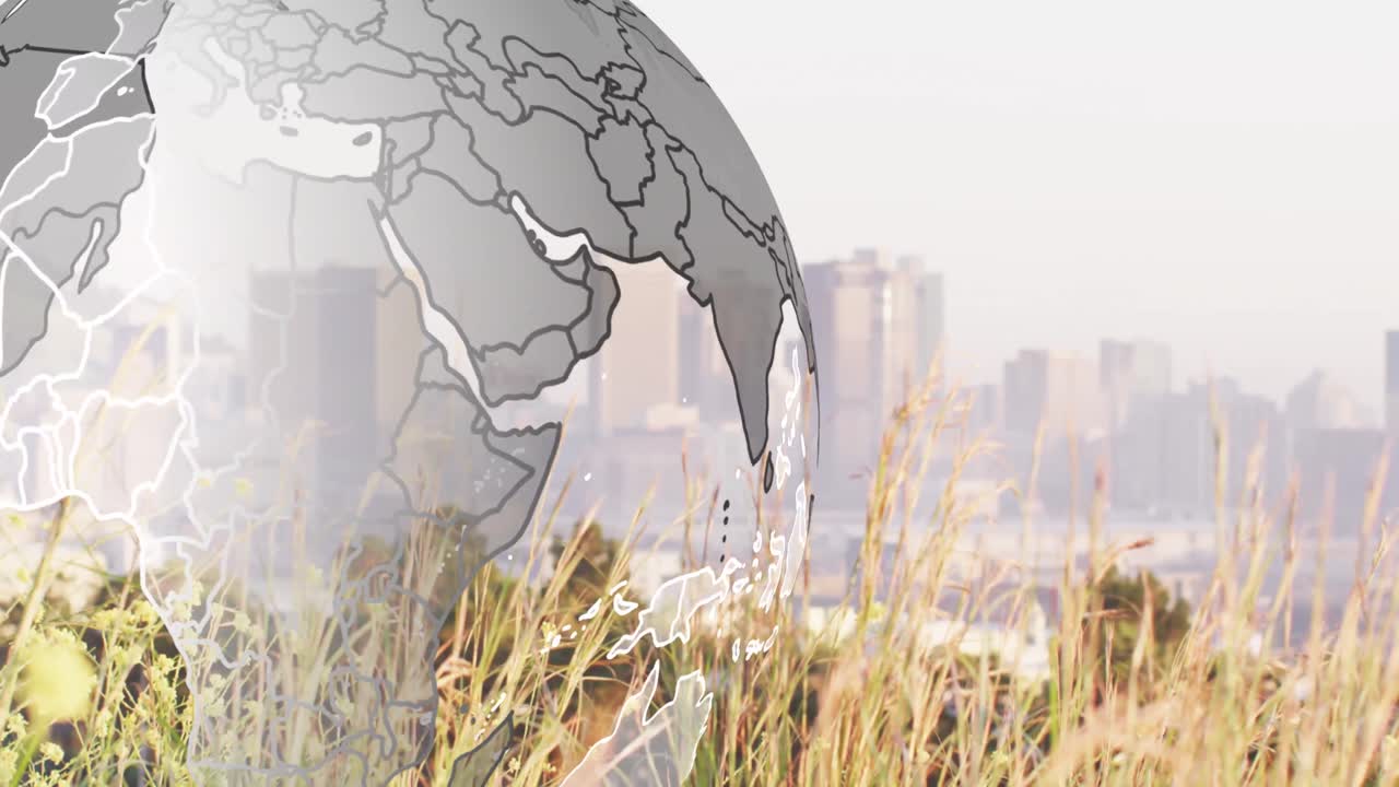 도시 풍경 위의 지구의 애니메이션