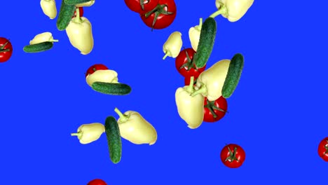 vegetables falling animation chroma key element loop, cucumber, tomatoes and pepper