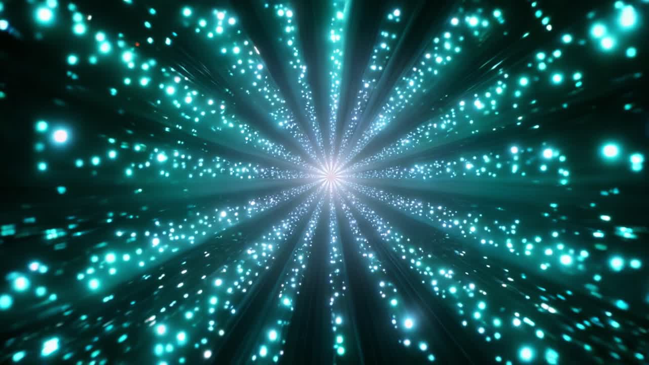 A mesmerizing visual experience capturing the dynamic essence of light particles radiating outward in a radial motion, creating a stunning cosmic effect that draws the viewer into a captivating depth of space