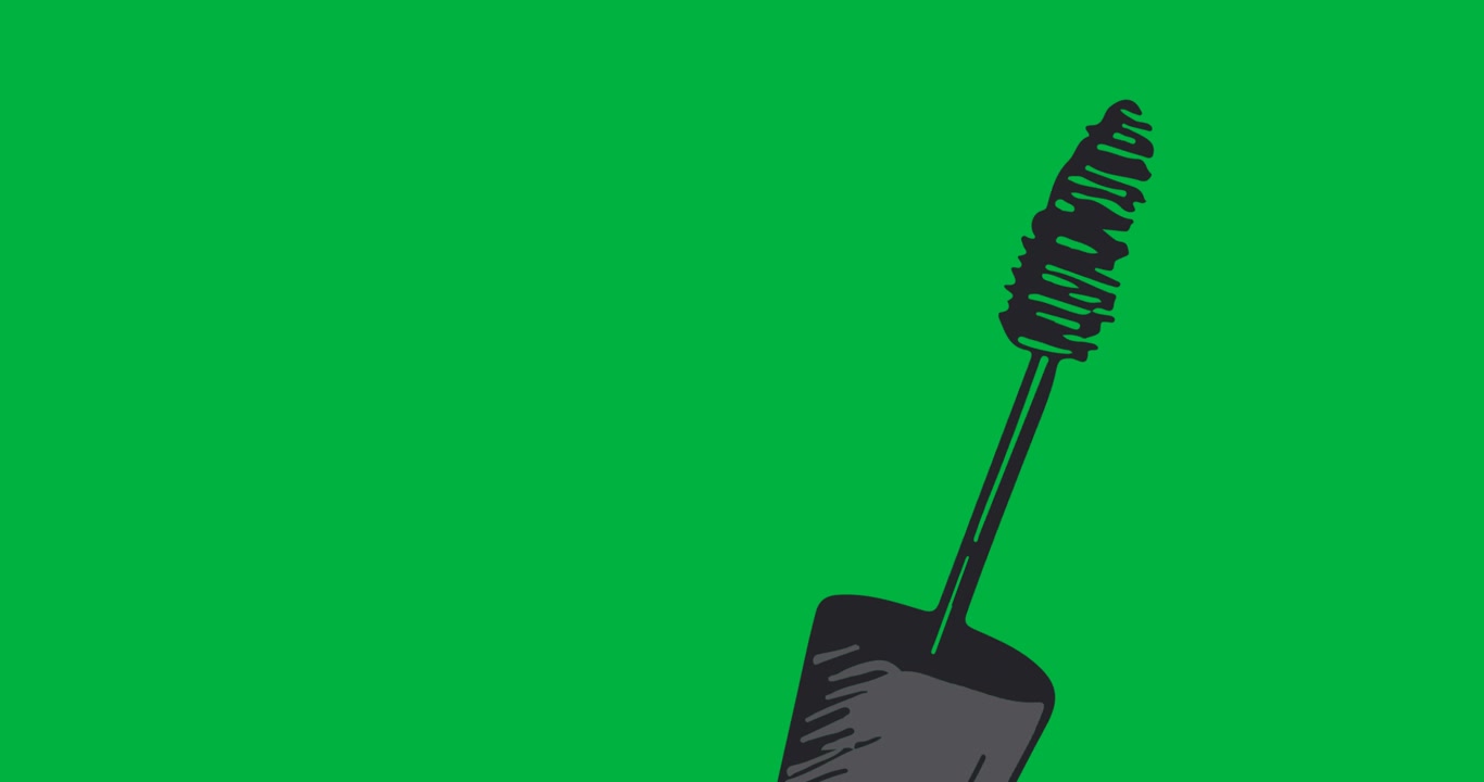 Digital animation af mascara-ikon, der svæver mod sort baggrund