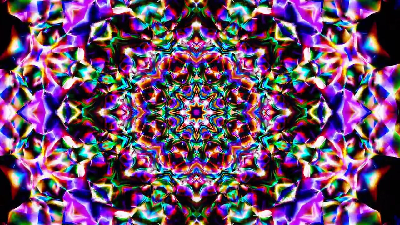 Motivo caleidoscopico astratto con colori vibranti in movimento