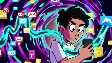 information overload: young person overwhelmed by digital notifications