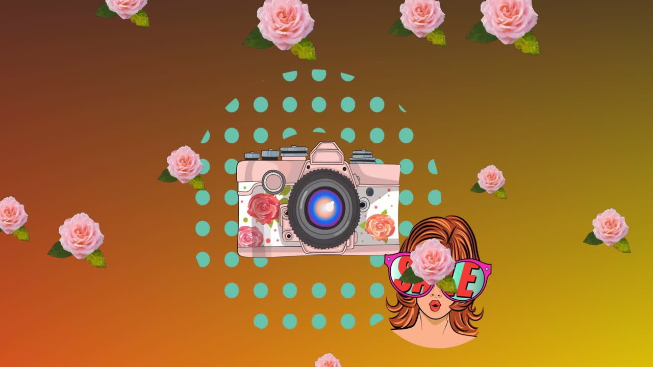 빨간 바탕에 안경과 카메라의 애니메이션