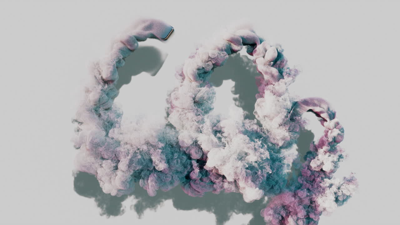 CO2 metallic letters 3d animation with greenscreen and shadow matte layer dissolve and dissipate into heavy smoke plumes affected by gravity on grey background