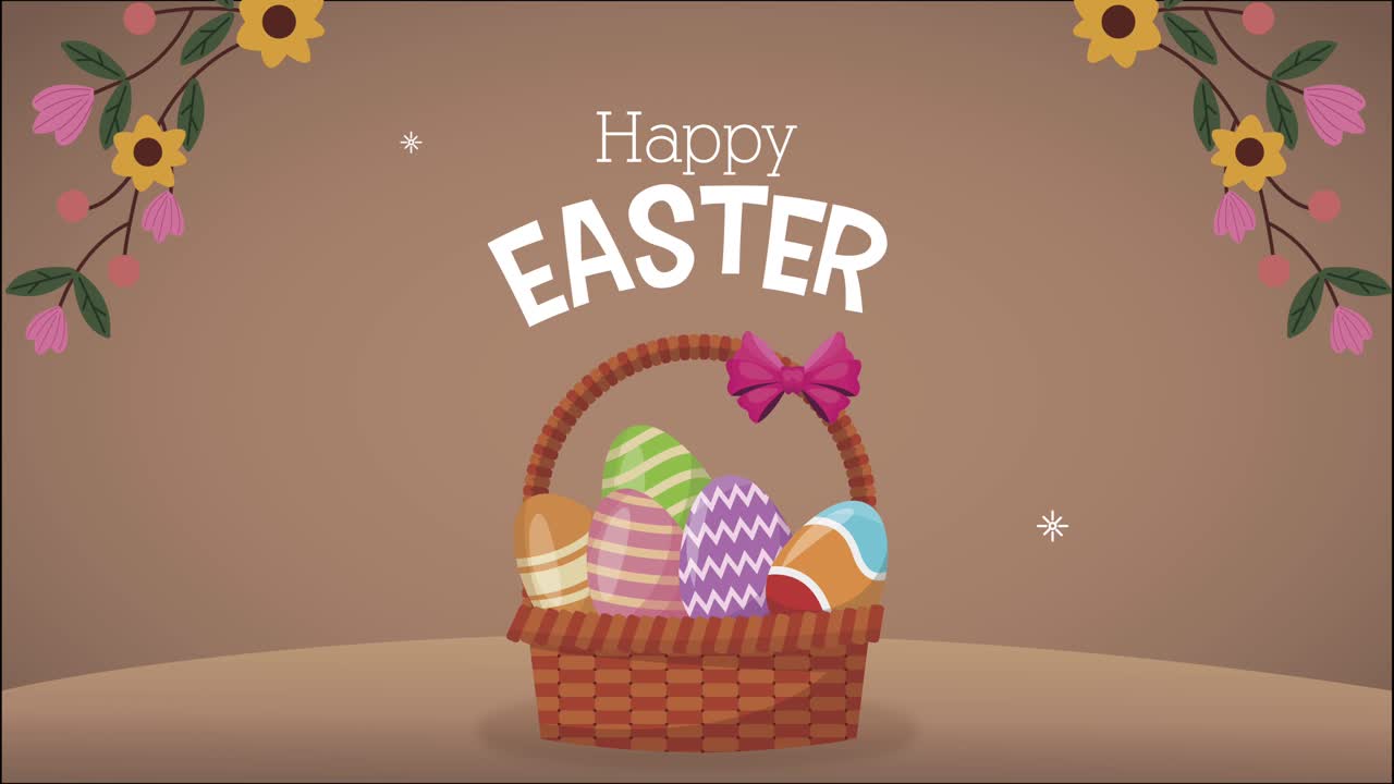 happy easter lettering celebration with eggs in basket