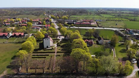 Establish-shot-of-Rural-area-of-Sweden-Glömminge-Town,-Oland-island