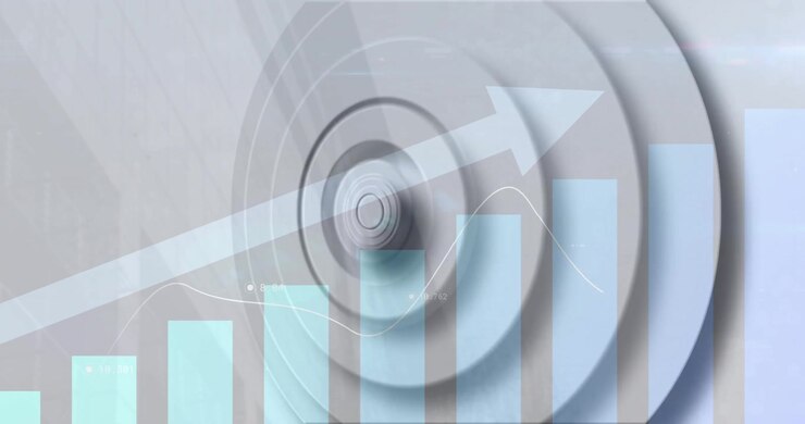 Circular marker appearing on mid bar moving expanding spinning into rings marking rising trend