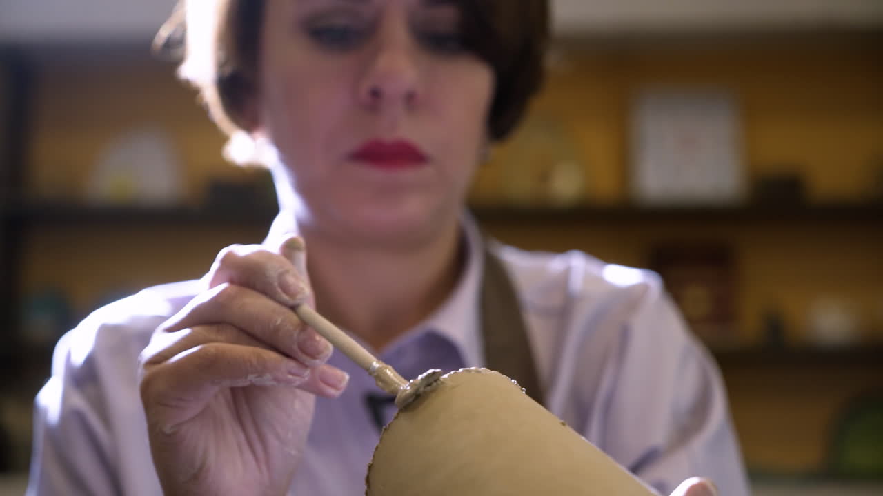 Donna che lavora la ceramica in uno studio
