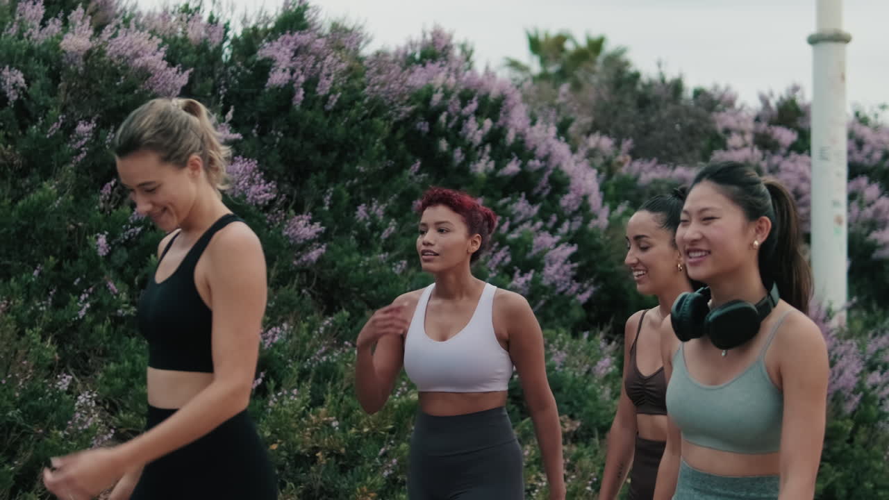 Friends After Workout: Joyful Walk in Nature