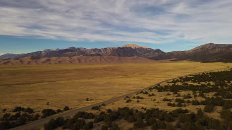 Great-Sand-Dunes-Mountain-Sunset-Aerial-Pan-Shot-4K