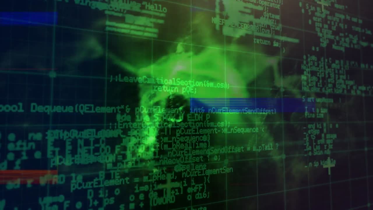 animación de fallo y procesamiento de datos en fondo negro