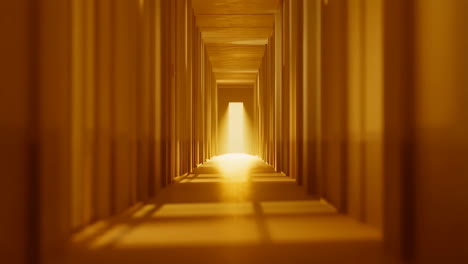 golden corridor with bright light at the end