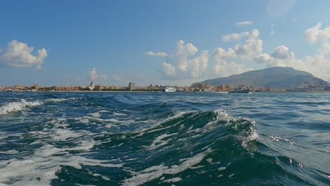 trapani city skyline as seen from boat, italy