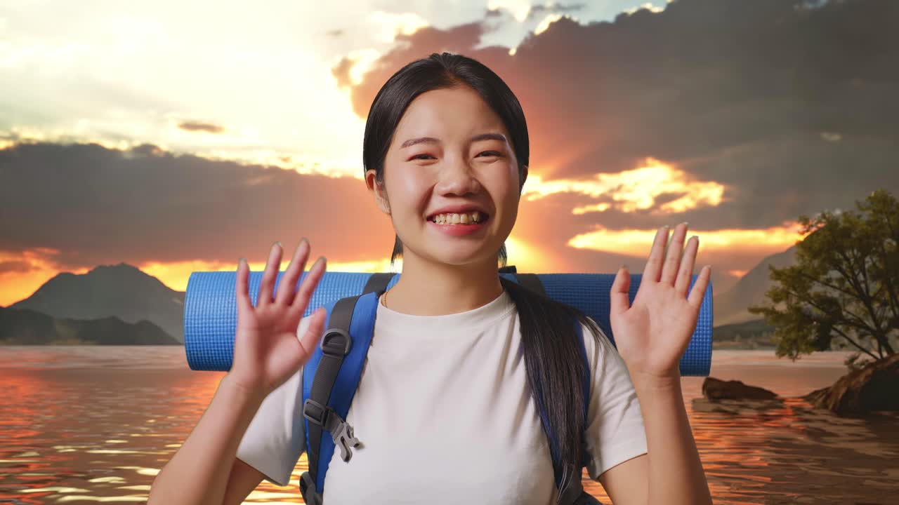 해가 지는 행복한 여행자