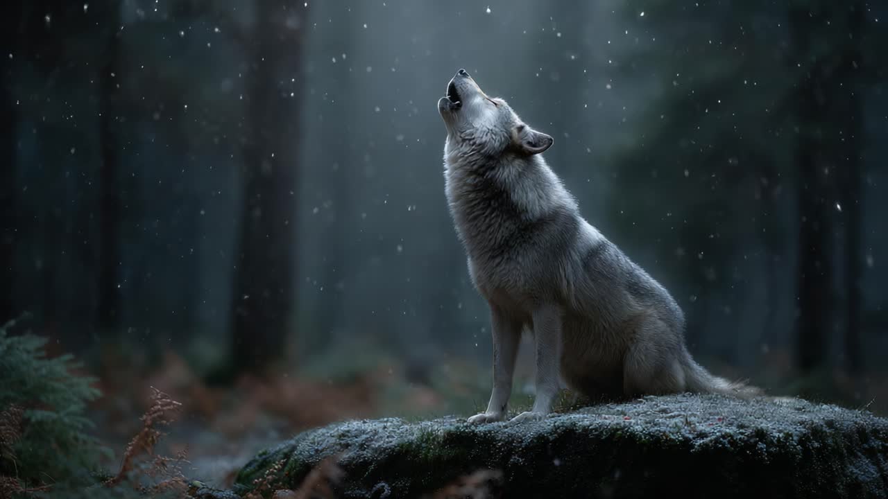 A Majestic Wolf Howling Under a Snowy Forest Canopy: Capturing the Essence of Wilderness and Natural Beauty in a Serene Moment