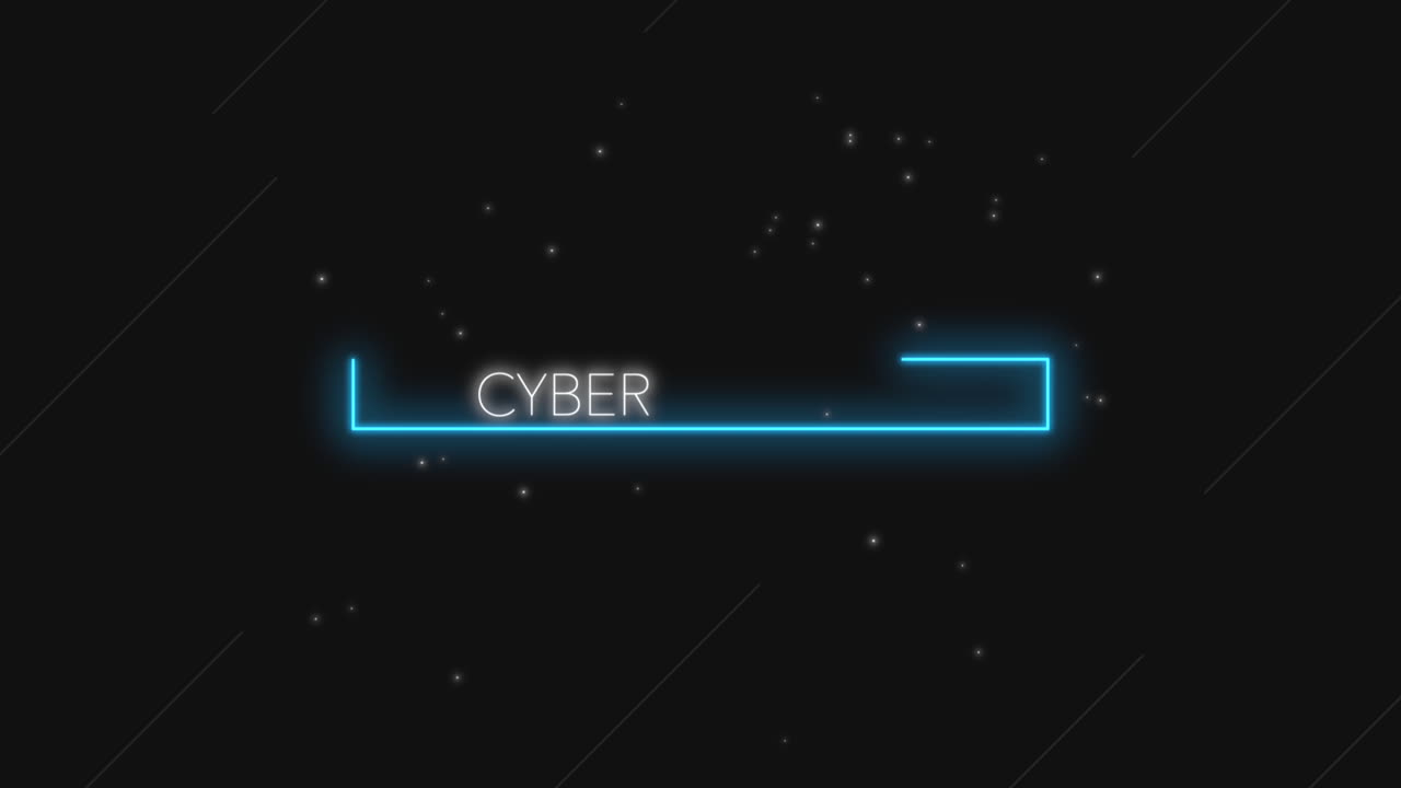 Cyber Monday text with neon squares on black gradient