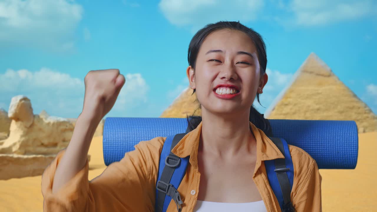 Excited Woman Traveler in Egypt