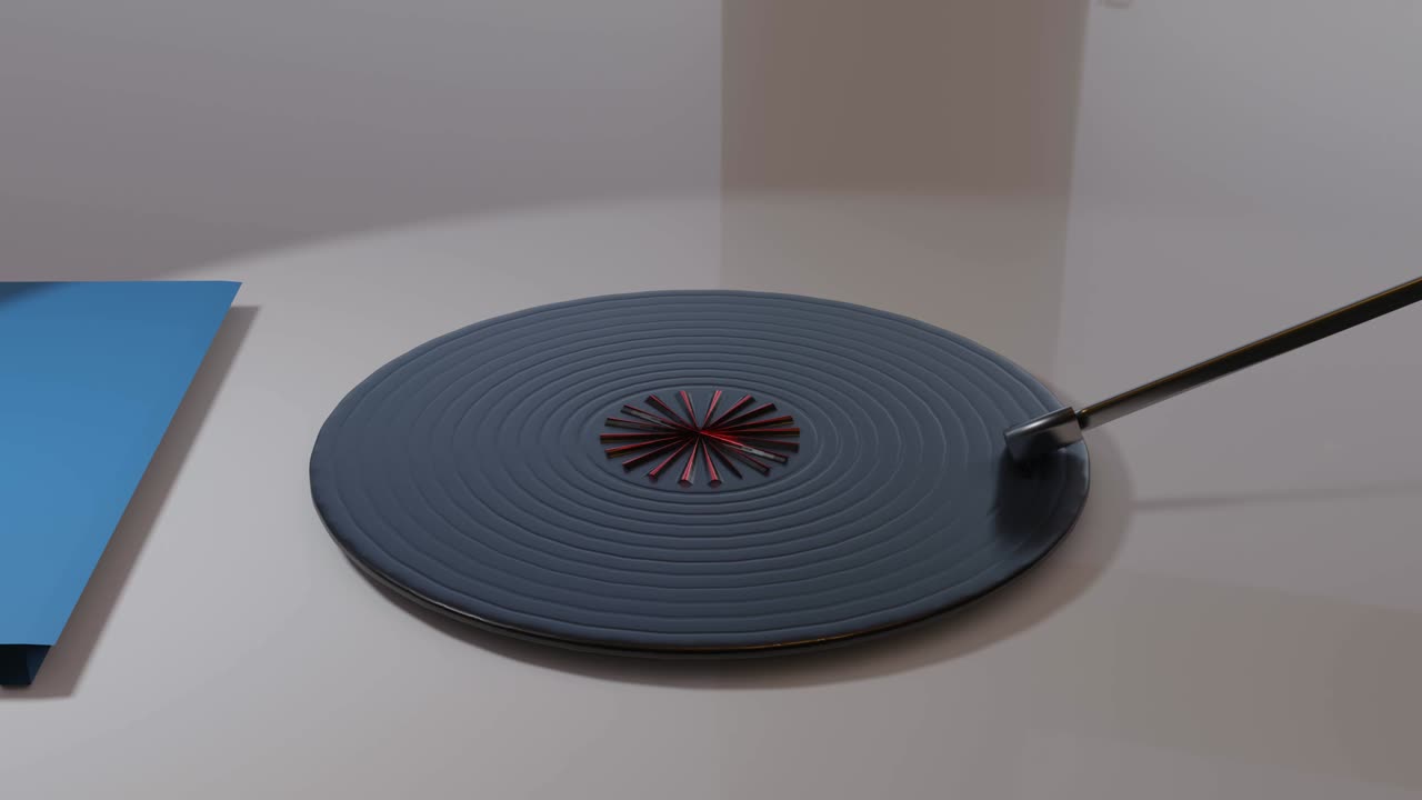 three dimensional rendering video of music disc with turntable, classical music concept
