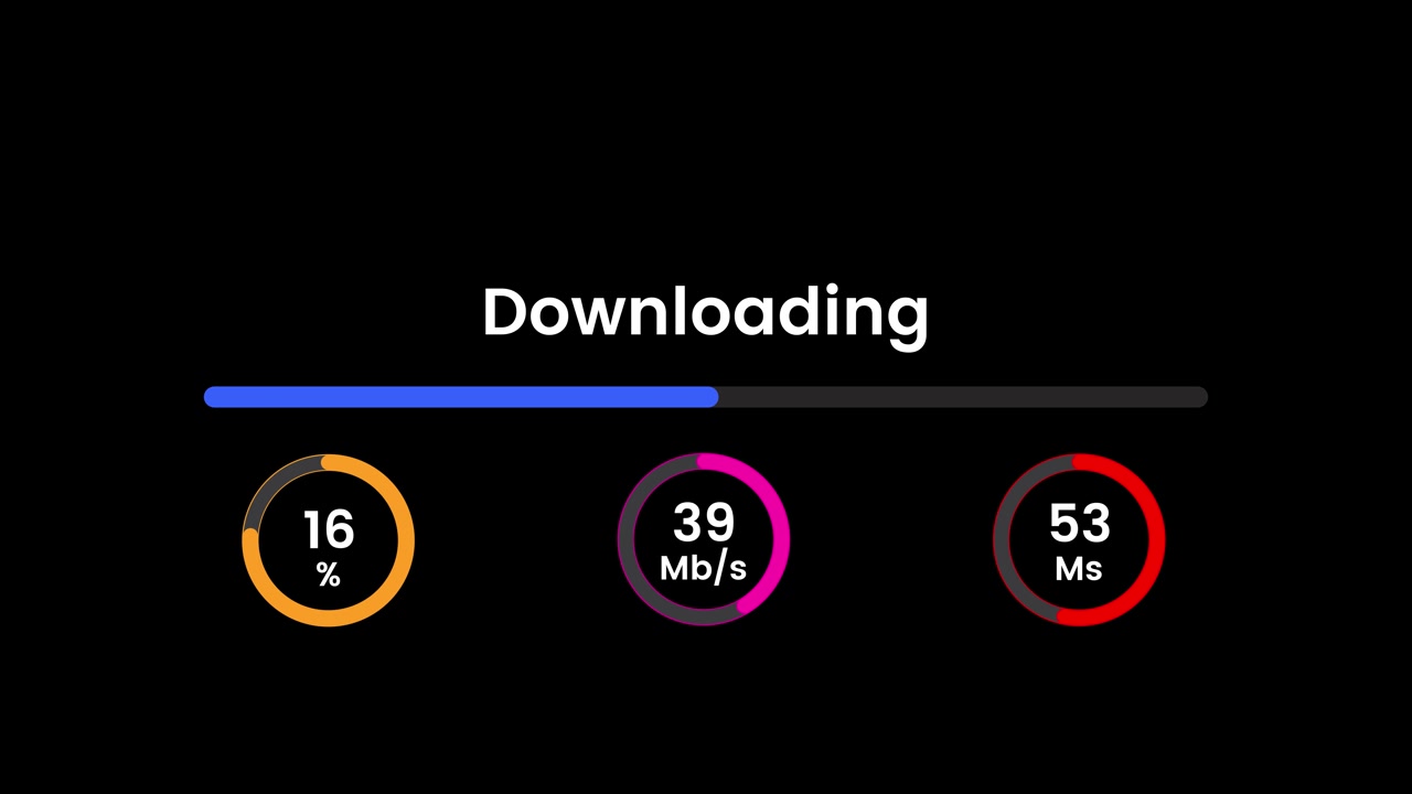 Net speed concept, fast data download infographic animation isolated on black background