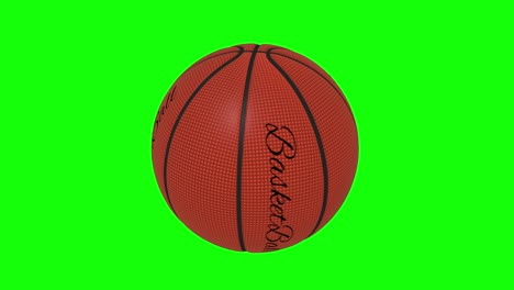 basketball ball with the words basketball rotates loop on a green screen - chromakey background