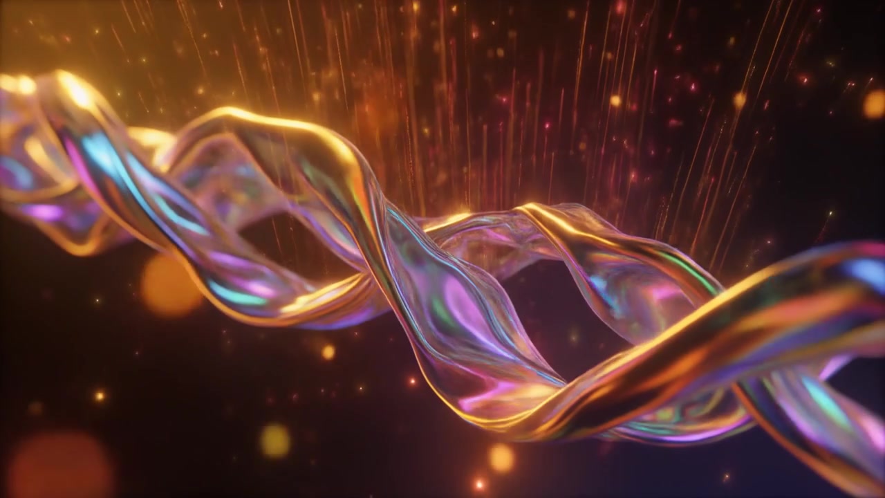 Abstract Iridescent Metallic Helix Rotating in Dark Space