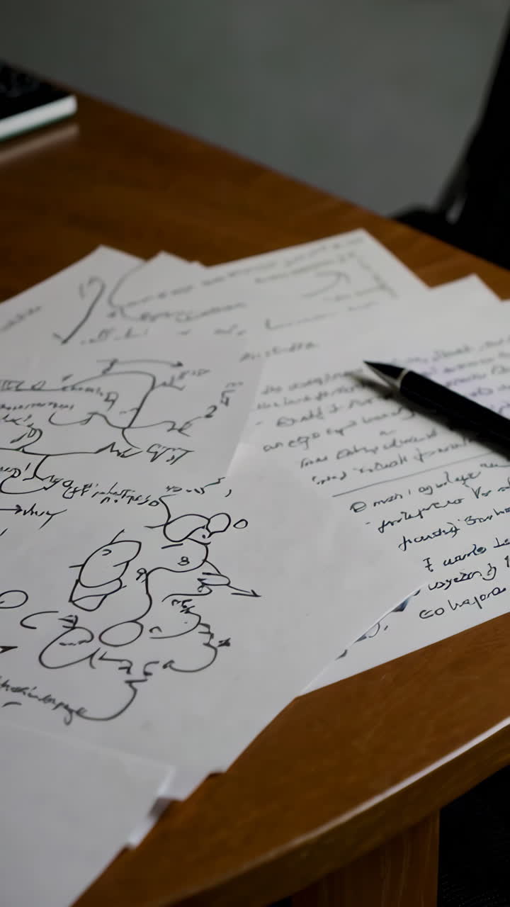 Papers with Hand-Drawn Notes on a Table