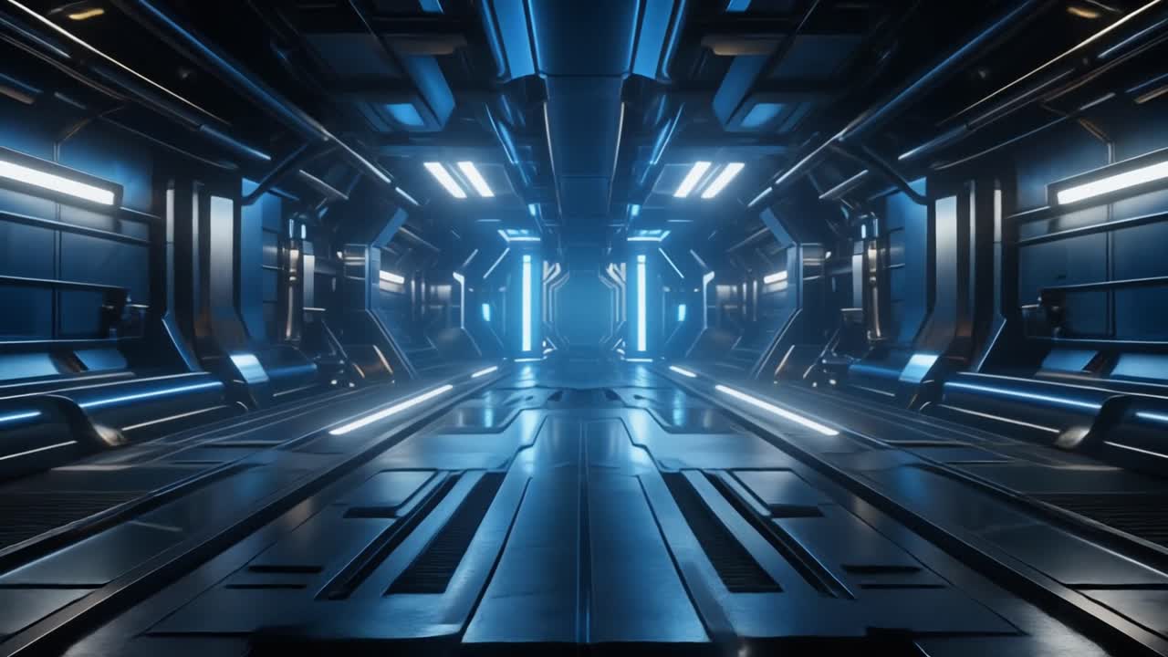 Futuristic Sci-Fi Corridor with Blue Glowing Lights