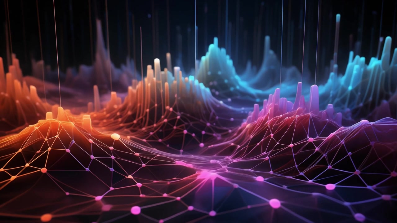 Abstract Digital Data Landscape with Glowing Nodes and Connections
