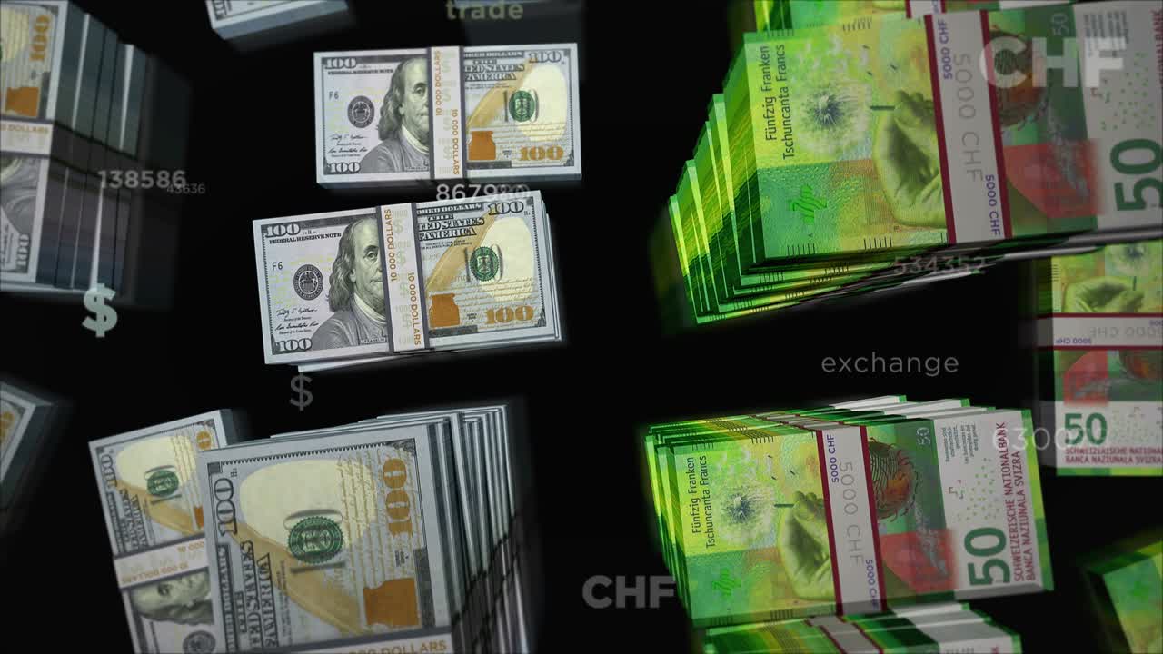 미국 달러와 스위스 프랑 화폐 교환 루프 애니메이션