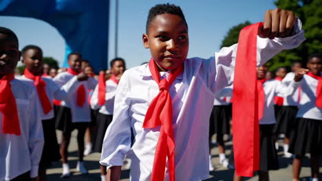children's parade with red scarves