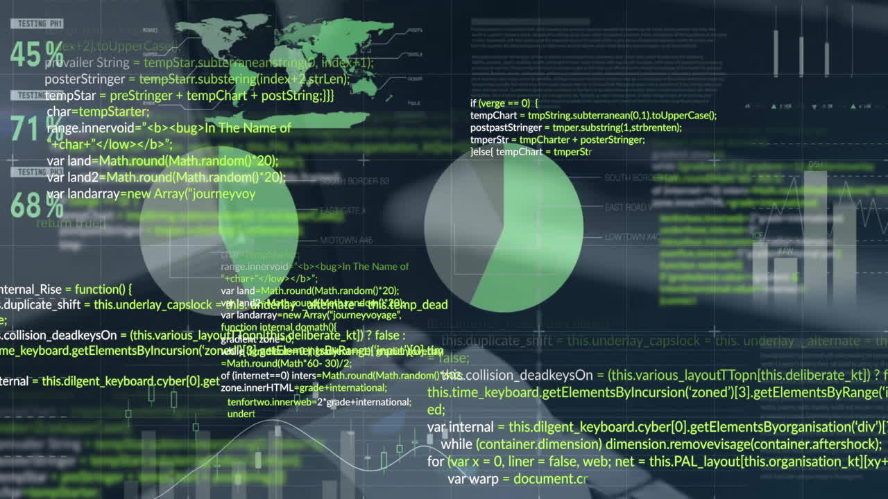 animazione di testo e elaborazione di dati digitali su scrivania