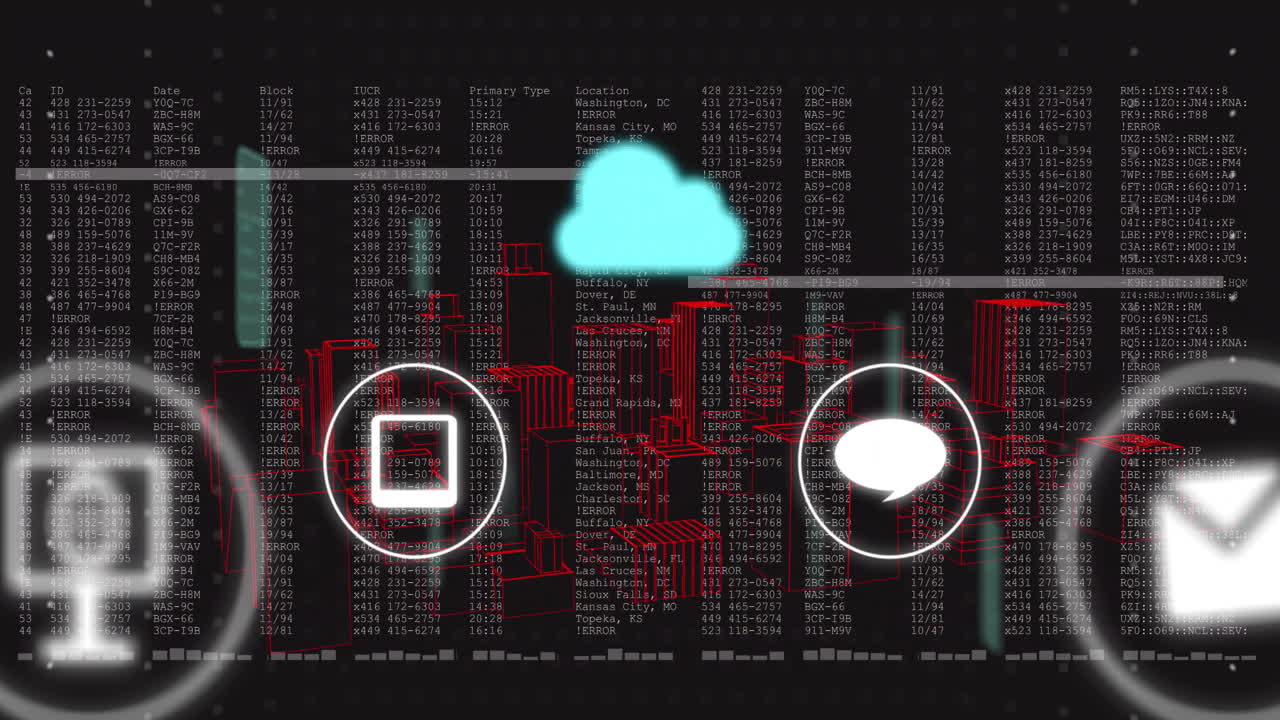 Cloud computing and data processing animation over digital code and graphics