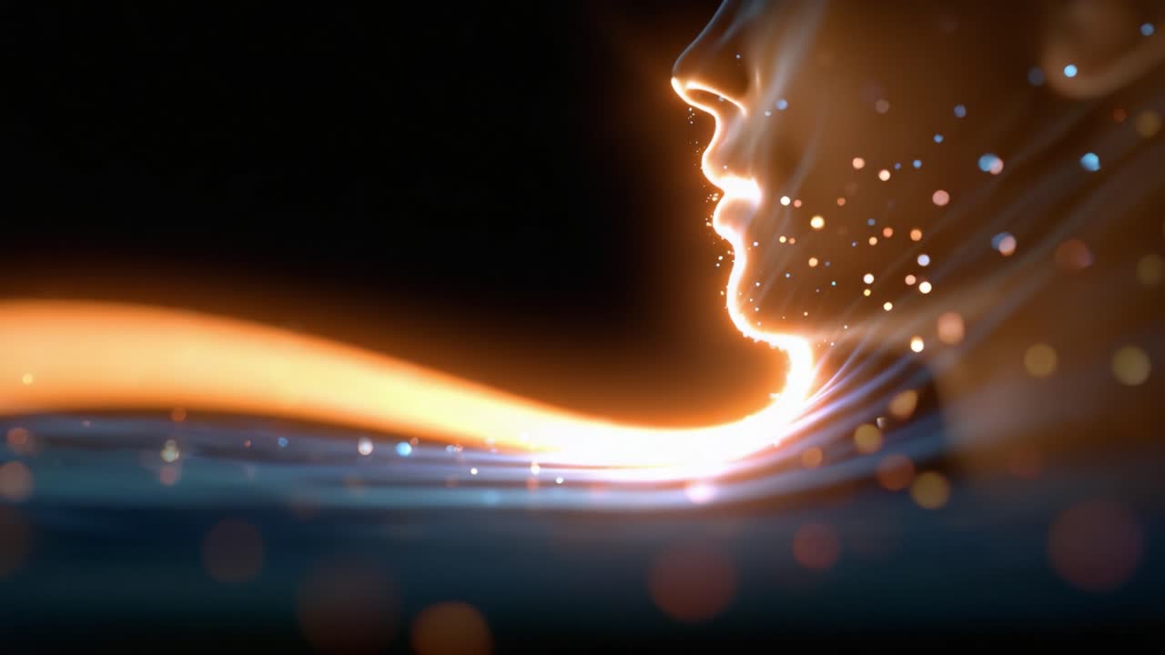 An ethereal representation of consciousness, blending light and color, depicted through a silhouette featuring flowing contours and radiant particles in harmony