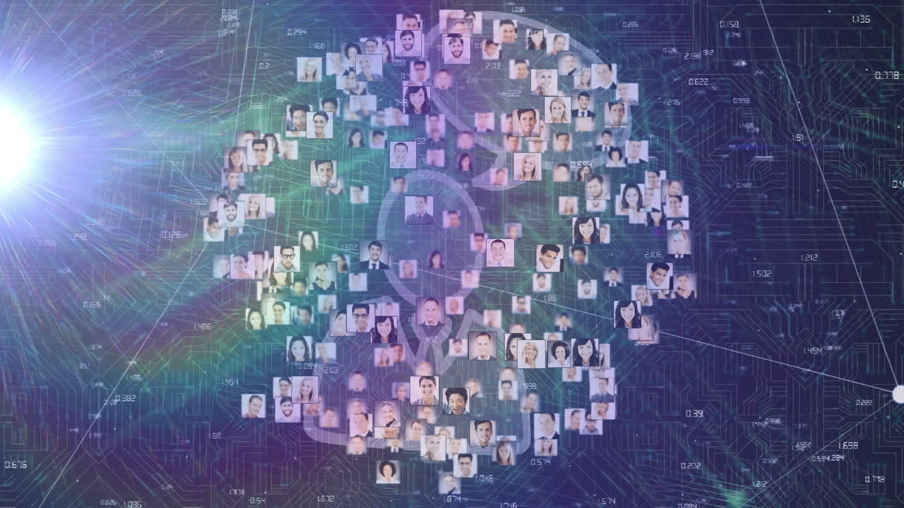 연결 네트워크와 디지털 아이콘과 함께 지구의 애니메이션