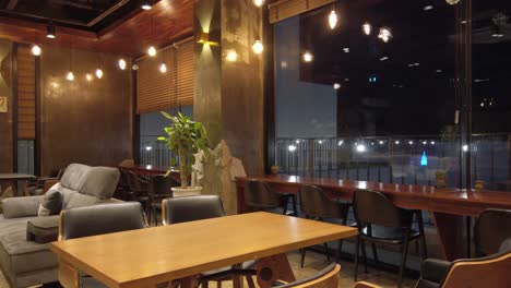 restaurant interior in suncheon, south korea, empty table, chairs