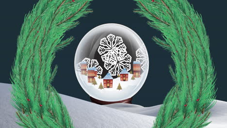 animation of winter scenery at christmas over snow globe