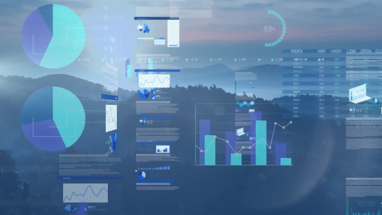 Animation of statistics and data processing over landscape