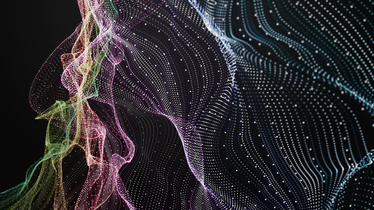 animación futurista con objeto de onda de partículas en cámara lenta, 4096x2304 bucle 4k