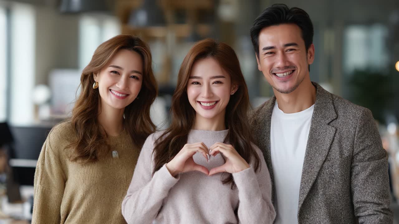 Joyful Friends Sharing a Heartfelt Moment: A Group of Three Smiling Individuals Showcase Their Friendship and Affection in a Bright and Welcoming Environment