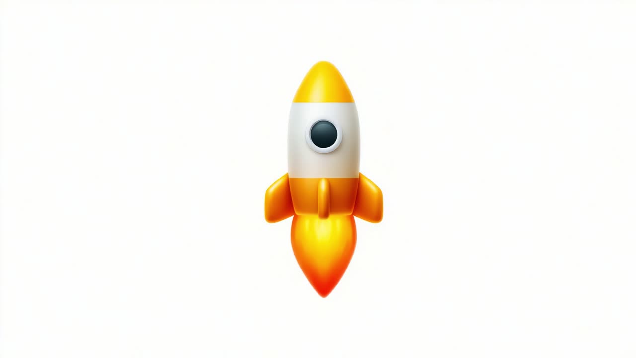 Rocket Launch Animation: A Dynamic Display of a Vibrant Yellow and White Rocket Icon Ascending with Fiery Thrusters, Perfect for Representing Space Exploration and Innovation Themes